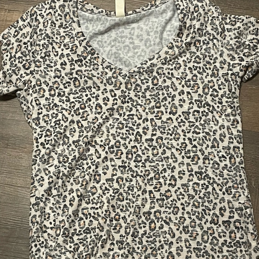 Altar'd State Cream and Black Leopard Print V-Neck Tee